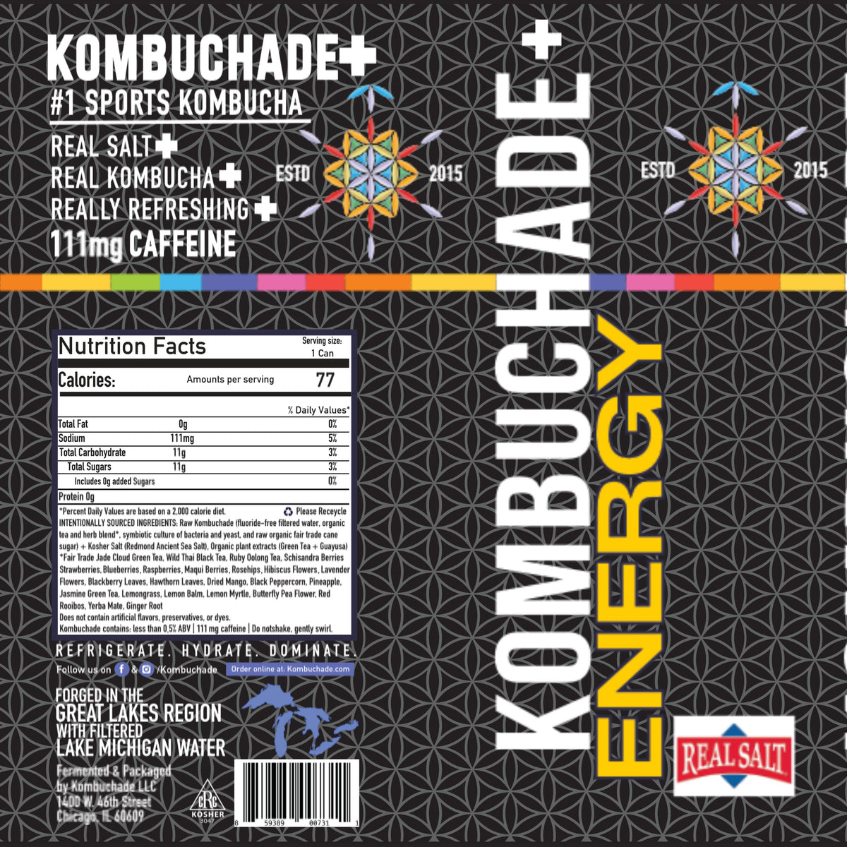 Kombuchade Energy Product Label with Nutrition facts and ingredients
